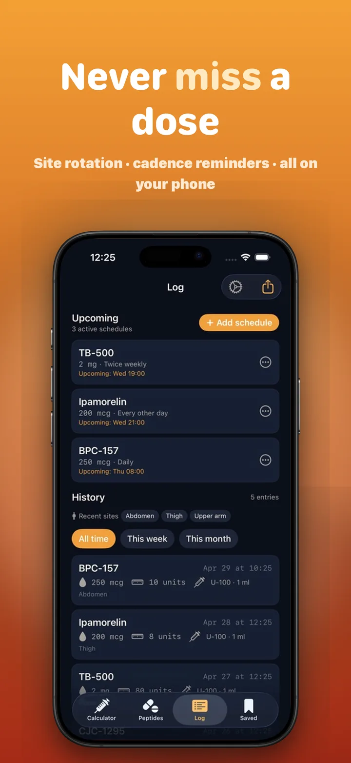 Peptly Tracker — injection log