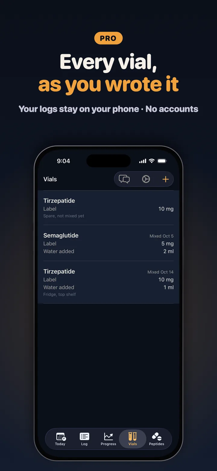 Peptly Vials screen